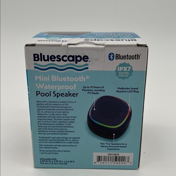 Bluescape Mini Portable Waterproof Bluetooth Pool Speaker IPX7 LED Lights- Black - Picture 3 of 7